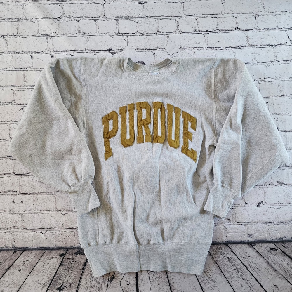 Vintage Champion Reverse Weave Purdue Sweatshirt Gray Gold Made in USA Large
